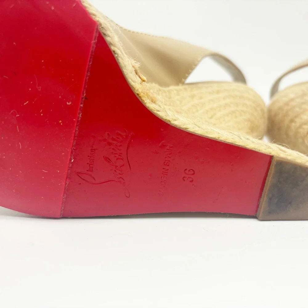 Christian Louboutin You Love Beige Leather Slingback Espadrille Wedges Size 36